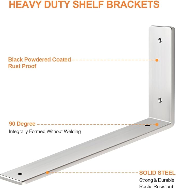 Floating Shelf Bracket Stainless Steel 6 Inch, 6 Pack Heavy Duty Shelf Brackets, Wall Shelf Bracket for DIY Decorative with Mounting Hardware