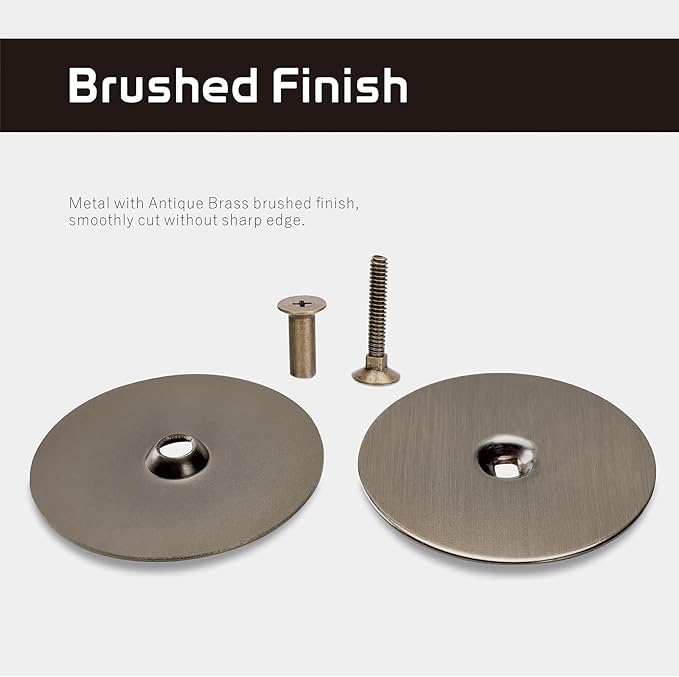 Door Hole Cover Plate, 2-5/8" Diameter Solid Steel, Hole Filler Plate (2, Antique Brass)