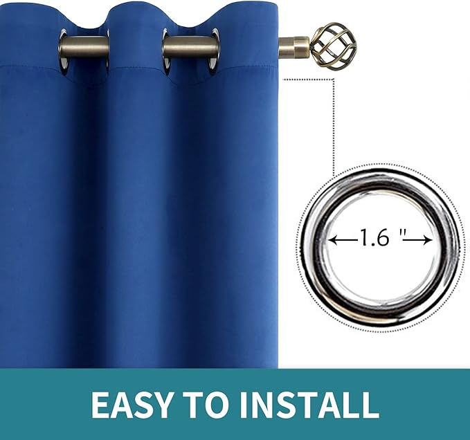 BGment Blackout Curtains for Bedroom - Grommet Thermal Insulated Room Darkening Curtains for Living Room, 42 x 72 Inch, 2 Panels, Royal Blue