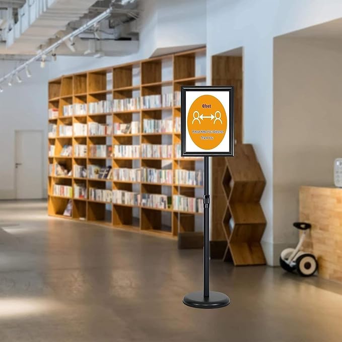 Upgraded Adjustable Sign Stand for Display, Pedestal Floor Signage Stand Holder with Heavy Duty Base, for Outdoor or Indoor Advertising (8.5 x 11, Black)