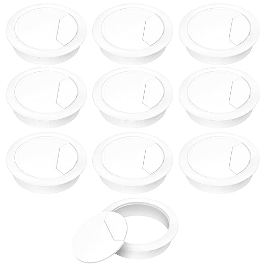 2-3/8" Spring Desk Grommet, JTemgle Plastic Cable Hole Cover Computer Table Cord Wire Organizer Caps Desktop Cord Management for Home Office TV Stands Tabletops - White, 10 Pcs
