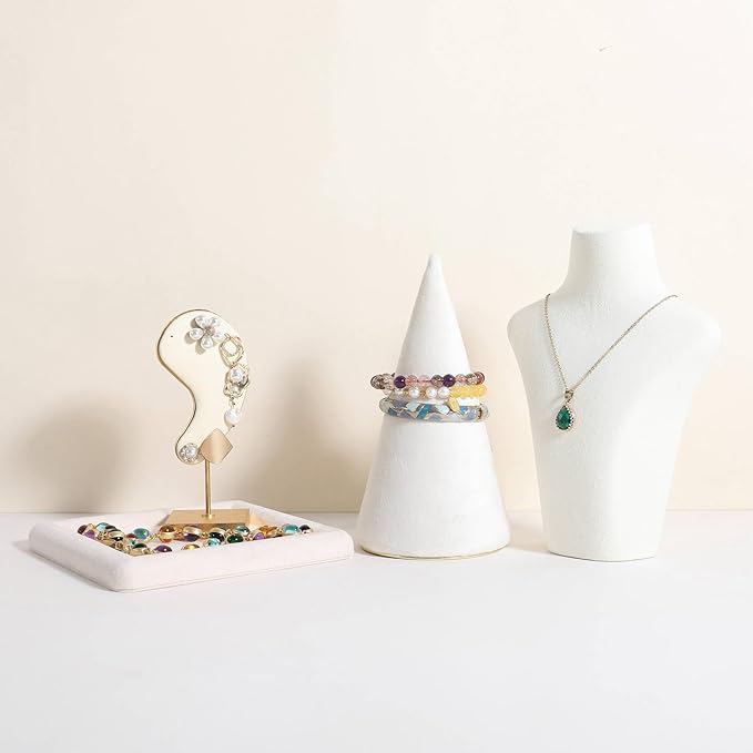 GemeShou Velvet bracelet display stand for selling, white jewelry bangle holder with golden base, felt bracelet storage organizer for nightstand home decor【Bracelet holder-white】