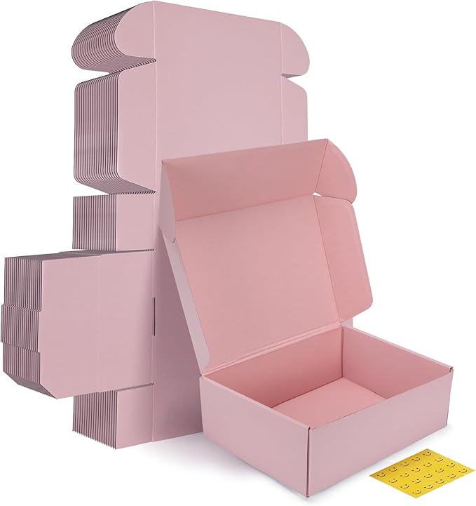 HORLIMER 12x9x4 inches Shipping Boxes Set of 20, Pink Corrugated Cardboard Gift Box for Packing, Mailing, Small Business