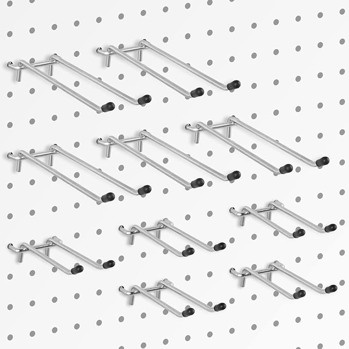 G.CORE 10 Pack Pegboard Hooks, Peg Board Tool Utility Hooks & Hangers Fit 1/4" Pegboards, Heavy Duty Metal Peg Board Shelving Hooks, Wall Organizers and Storage for Craft Room Garage Workbench Office