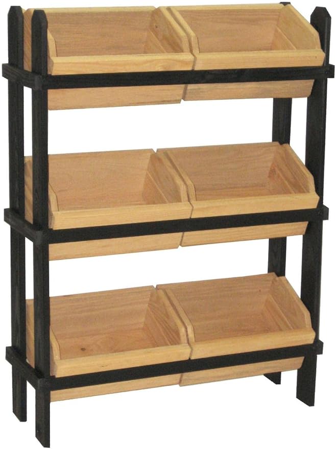 Displays2go Tiered Wooden Display, Floor Standing, 6 Removable Bins - Black & Oak (PN6CDSBLK)