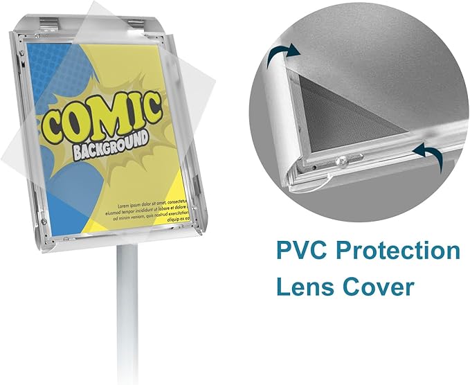Adjustable Poster Sign Stand with Heavy Duty Base Sign Holder Aluminum Snap Open Frame for 8.5 x 11 inches Both Vertical and Horizontal View Displayed Used for Living and Business(Silver-2pack）