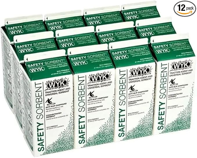 THE FRYOILSAVER COMPANY WYK Safety Sorbent 500 Series – Industrial Liquid & Oil Absorbent and Traction Agent for Spills, Leaks & Safety Maintenance – Spill Absorber Shaker Carton Pack of 12