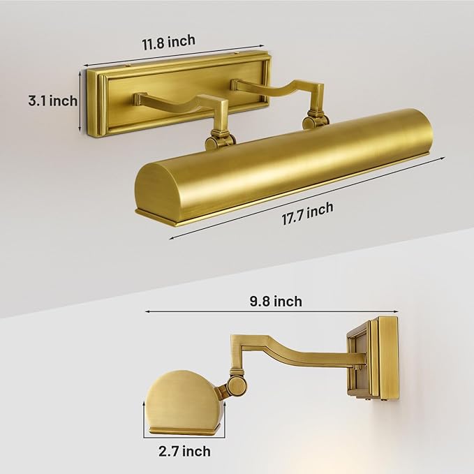 Picture Light for Wall 18" Brass Picture Lights Hardwired 3-Light Gold Picture Frame Light Dimmable Art Gallery Light Accent Lighting Bathroom Wall Sconce for Artwork Poster Library Display