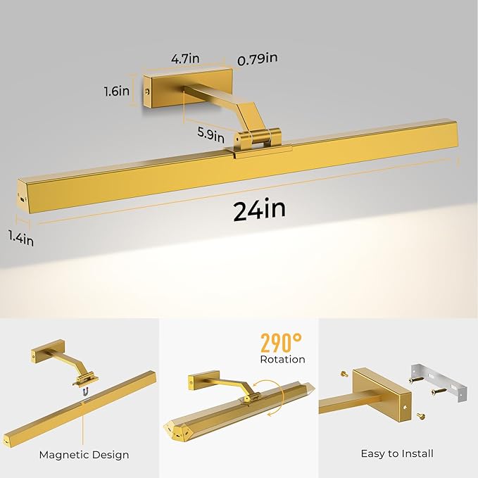 Picture Lights for Wall, Battery Operated Picture Light 24in Gallery Light for Paintings CCT Dimmable Recharging Battery Wall Light with Remote Control for Living Room Gallery Dartboard