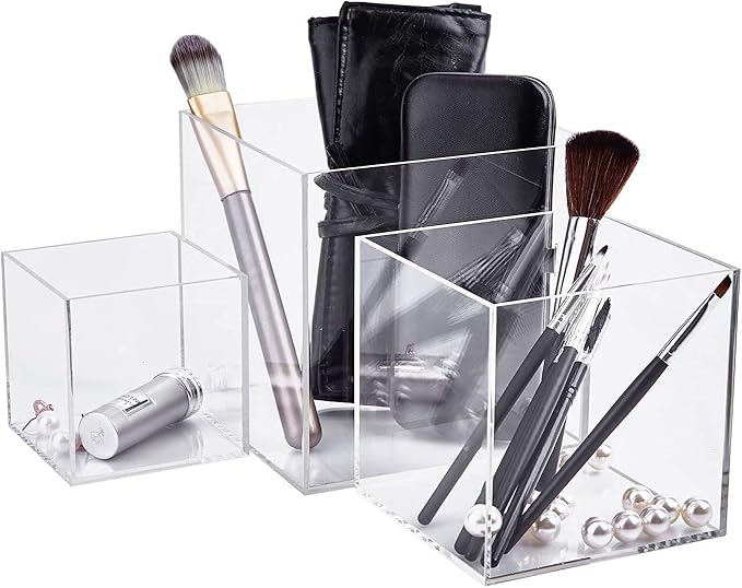Clisela 3pcs Acrylic Cube Display Stands Box Risers with Hollow Bottoms, Food Risers for Buffet Table, Decorative Display Stand Shelf for Dessert Collectibles Jewelry Figures Show - Clear 3" 4" 5"