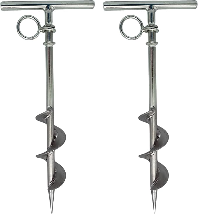 MARINE CITY Spiral Ground Anchor with O-Ring – 304 Stainless Steel 4-1/2 x 10-5/8 Inches, Ideal for Boat Mooring, Camping Tents, Puppy Tie-Out Stakes, Backyards, Marines, Yachts (Pack of 2)