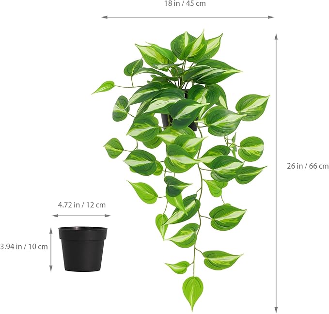 Artificial Devil's Ivy Golden Pothos Fake Plant,Hanging Potted Plants for Wall Home Patio Indoor Outdoor Decor(H 26in)