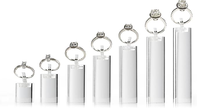 Oirlv Acrylic Jewelry Display Stand Ring Showcase Display Holder 7 PCS Rings Stand (Transparent)