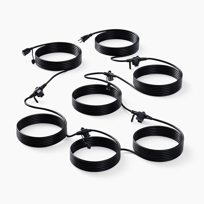 50FT Outdoor Extension Cord,10 Evenly Spaced Outlet Plugs,Black Multiple Outlets with Weatherproof Cover,16/3 SJTW Wire Power Cord.