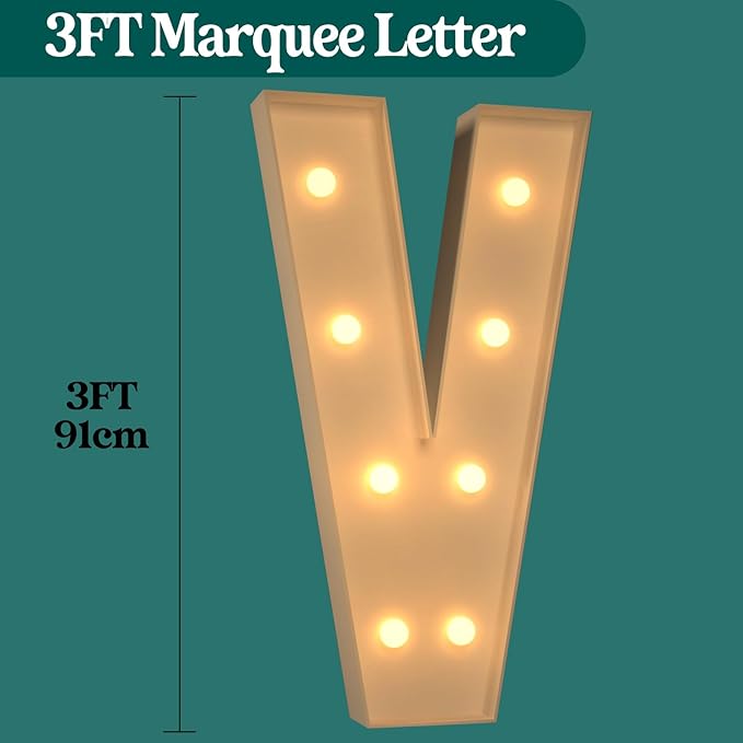 Marquee Letters 3 Feet Tall, 3FT Large Light up Letters V, Big Sign V with Warm White Light for 15th XV Birthday Wedding Proposal Engagement Graduation Party Backdrop Decorations