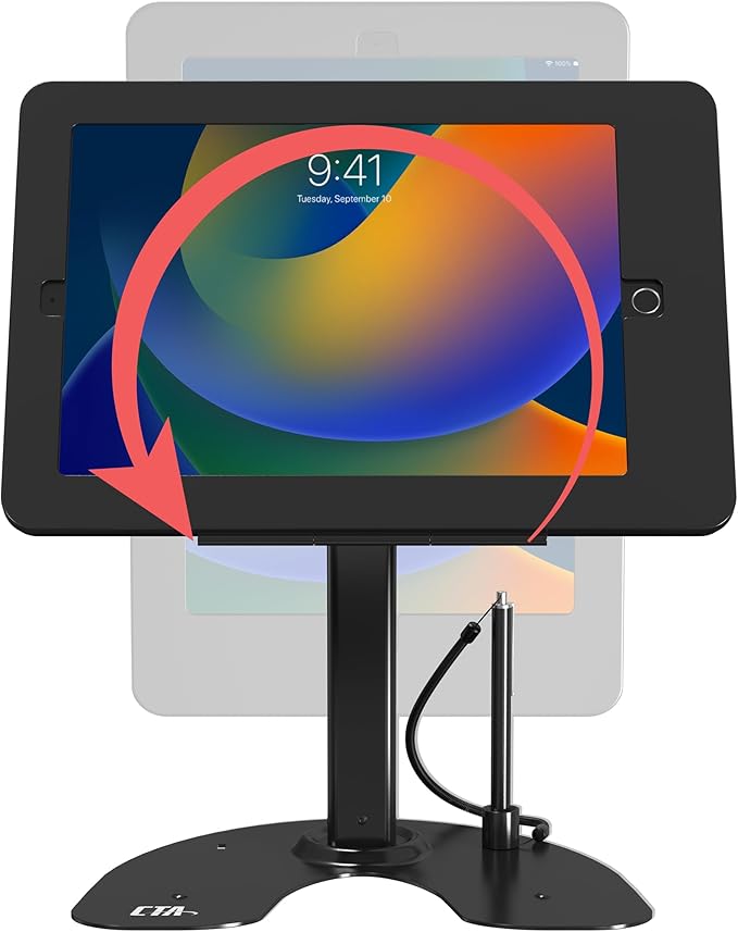 CTA Digital Dual Kiosk Stand – CTA Dual Security Kiosk Stand with Locking Case, Cable, and 360-Degree Rotating Base – Compatible with iPad 7th/ 8th/ 9th Gen 10.2-inch, iPad Air 4, (PAD-ASKB10) – Black