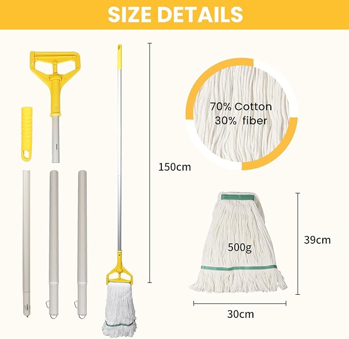 OFO Loop-End String Mop, Heavy Duty Commercial Industrial Mop with Extra Mop Head Replacement, 59 inch Handle for Floor Cleaning