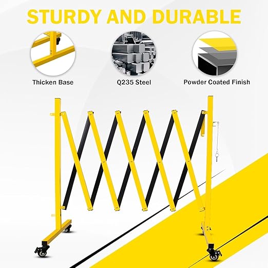 17FT Traffic Barricade with Casters, Metal Expandable Barricade, Folding Security Gate, Retractable Fence Outdoor Barricade Fence for Construction Area, Traffic Control(2pc)