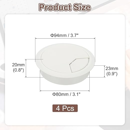 PATIKIL 3 Inch Desk Grommet, 4Pcs Cable Grommet Wire Management Cable Hole Cover Cord Organizer for Office Home Table Countertop, White