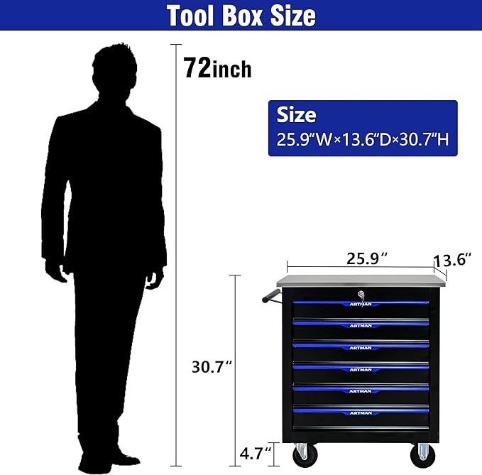 6 Drawers Rolling Tool Box on Wheels, Multifunctional Tool Chest Cabinet with Lock, Drawers Rolling Tool Cart Trolley Organizer Tool Storage Case for Garage,Warehouse - DIY Interconnectable