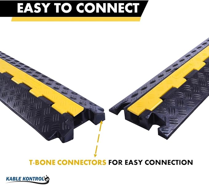 Kable Kontrol Atlas Heavy Duty Cable Protector Ramp - 1 Channel - 1 Pcs - 39" Long Black & Yellow - 24,000 Lbs Capacity - Rubber Speed Bump Wire Protector Cord Cover - CP9896