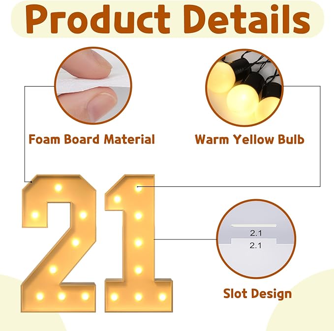 imprsv 3FT Light Up Numbers, Marquee Numbers 21st Birthday Decorations for Her Him, 21st Birthday Women Foam Board Anniversary Party Decorations Arch Kit (DIY)