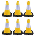 6 Pack 12 Inch Yellow Reflective Traffic Cones, Black Base Safety Markers for Warehouse Aisles, Driveways and Indoor Safety Training (6, Yellow, 12 Inch)