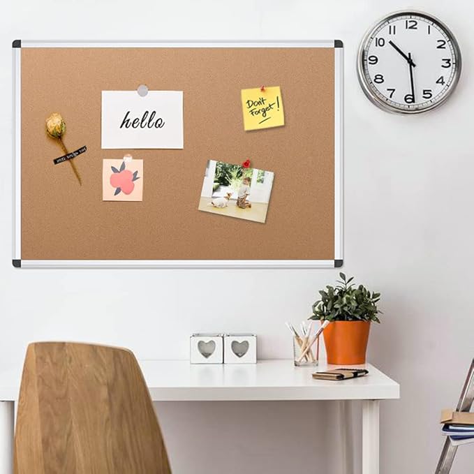 VIZ-PRO Cork Notice Board, 36 X 24 Inches, Silver Aluminium Frame