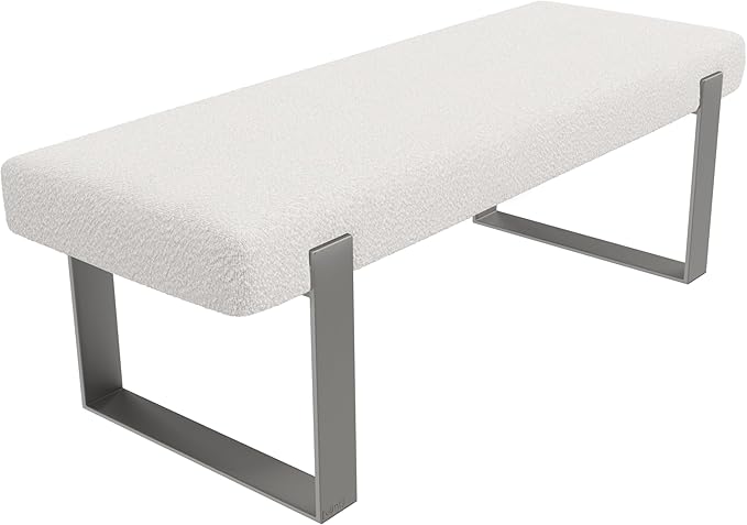 VANT Upholstered Bed Bench - Boucle Ivory - Brushed Nickel - Contemporary Modern, Bedroom Bench Seat, Hallway, or Entryway