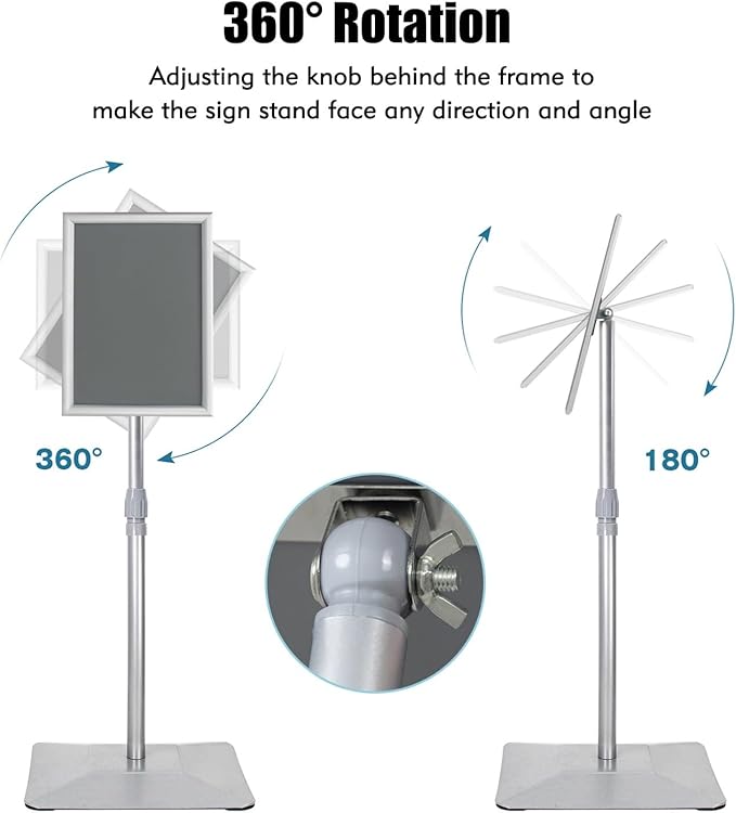 Adjustable Sign Stand for Display, with Upgraded Iron Base, Pedestal Floor Signage Stand Holder for Outdoor or Indoor Advertising (8.5 x 11, Silver)