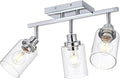3-Light Track Lighting Kit Ceiling Kitchen Track Lighting Fixtures Chrome Bathroom Vanity Wall Lights with Clear Glass Multi-Directional Rotating Tracking Light Heads Spotlight for Accent Shop