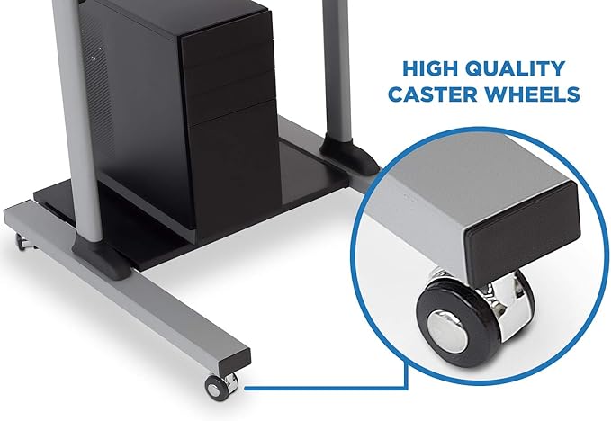 Mount-It! Rolling Desk Adjustable Height up to 54.7", Portable Standing Desk for Laptop or Podium Stand with Wheels, Mobile Roller Presentation Cart, Computer Work Station 27.5" Wide, Locking Wheels