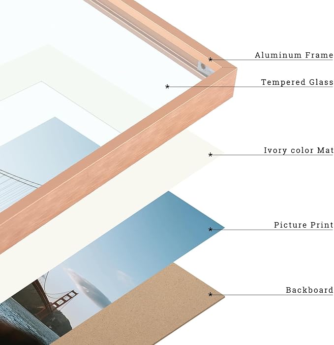 Frametory, 18x24 Metal Picture Frame with Mat for 16x20 Picture & Real Glass, Aluminum Photo Frame Collection (Rose Gold, 1 Pack)