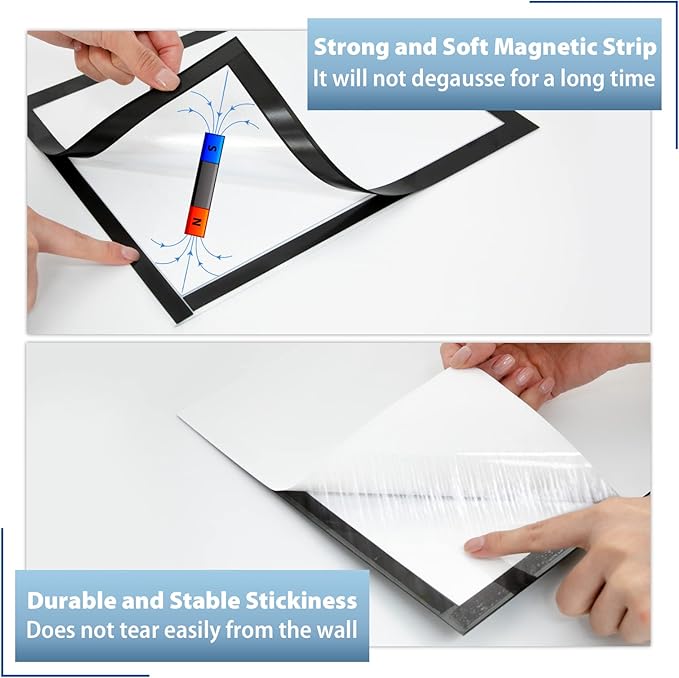 11"x 17" Self Adhesive Sign Holder, Double Sided Window Display Frame with Clear PVC and Strong Magnetic for Office/Home/Store/Door/Glass/Wall (Black, 20Pack)
