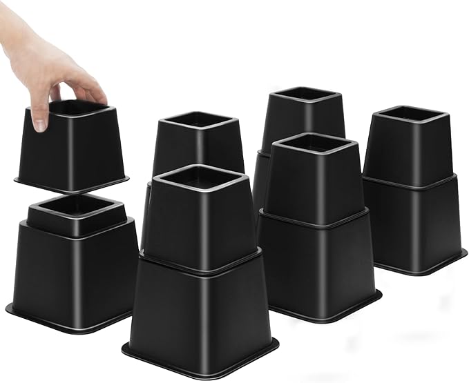 Bed Riser/Furniture Lift Bed/Bed risers/Furniture Lifter/Table risers/Frame Risers Create Under Bed Storage Heavy Duty for Furniture Height Adjustment (Black 6 Pack, 8 Inch)