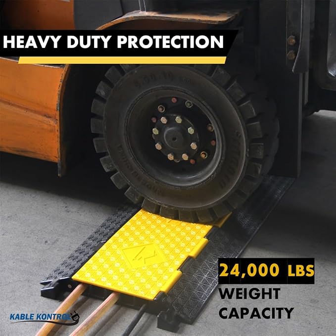 Kable Kontrol Atlas Cable Protector Wire Ramp - 5 Channel Bulk Wholesale Pallet – 40 Pcs - 35” Long Black & Yellow - 24000 Lbs Load Capacity - Rubber Speed Bump Wire Protector Cord Cover - CP9975