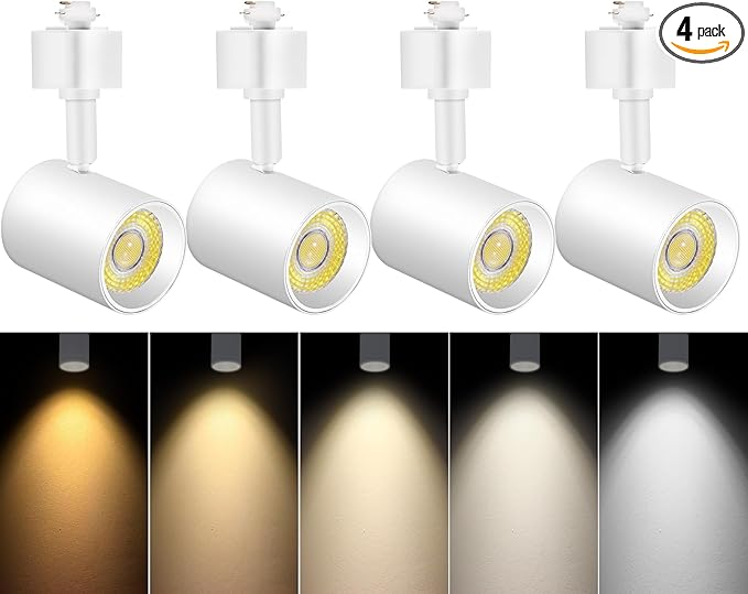 VANoopee 5-Color LED Track Lighting Heads H Type Track Light Heads Dimmable, 2000K 3000K 4000K 5000K 6000K Adjustable, Flicker Free CRI90+ 24° 10W 800lm, White (4 Pack)