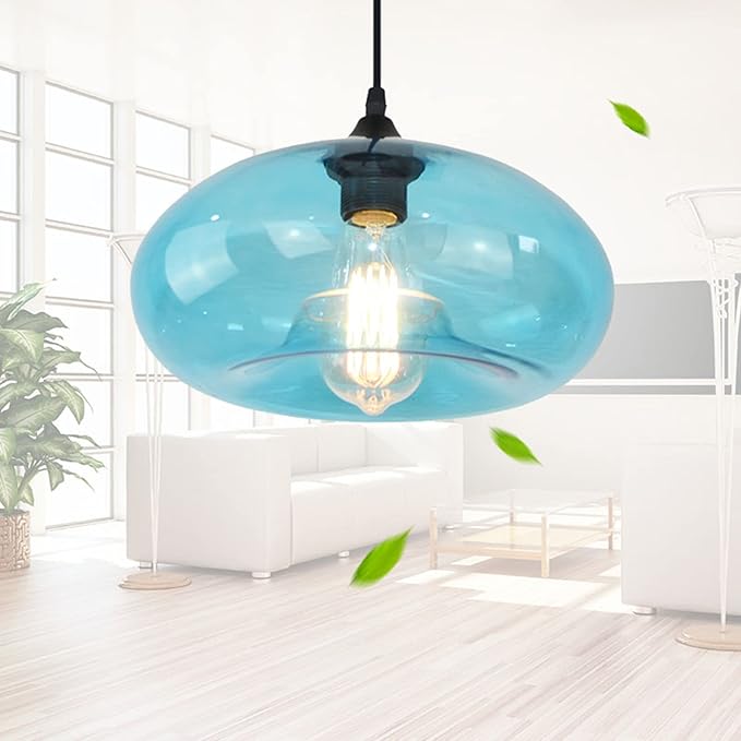 Industrial Shape of Onion Vintage Chandelier E27 Pendant Light Ceiling Lamp Colorful Glass Cage (Light Blue)