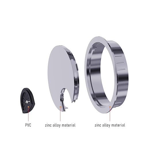 2 Pack Desk Grommet 2-3/8 Inch 60mm, Zinc Alloy Computer Desk Wire Hole Cover, Office Desktop Cord Cable Hole Metal Ring, Silver Tone