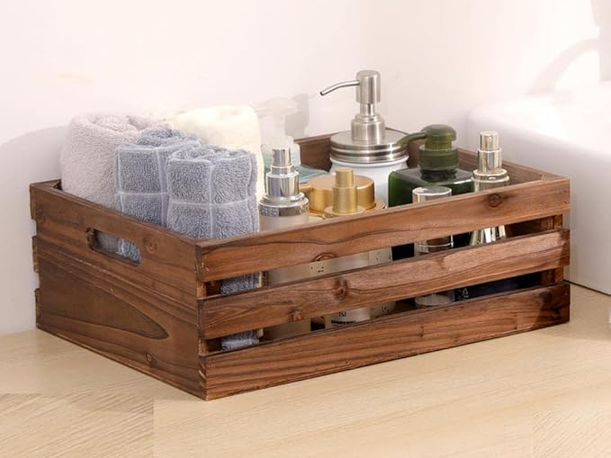 Wood Crates For Storage,Decorative Vintage Brown Wooden Crates For Display,Handmade Solid Wood Boxes,Set Of 3 Rustic Black Wooden Crate. (vintage brown)
