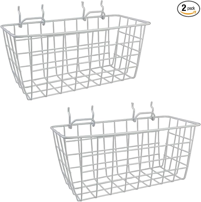 G.CORE 2 Pack Pegboard Baskets, Metal Shelves Hooks to 1/8" 1/4" Peg Boards, Peg Board Baskets Bins Set - Organize Tools Workbench Accessories Garage Storage Wall Mount Organizer Attachments (Medium)