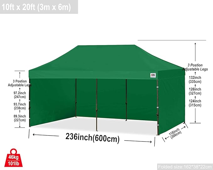 ABCCANOPY Heavy Duty Easy Pop up Canopy Tent with Sidewalls 10x20, Forest Green