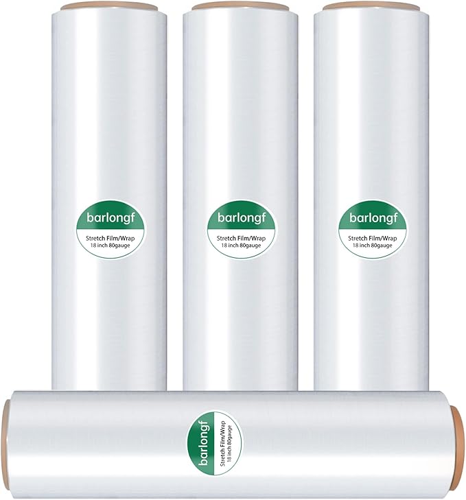 Stretch Wrap Roll, 18" x 1500ft 80 Gauge Heavy Duty Shrink Wrap Alternative, Clear Industrial Strength Stretch Film, Plastic Wrap for Moving, Packing, Pallet, Furniture(4 Rolls)