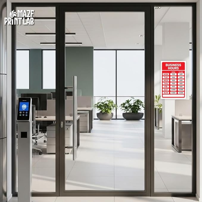 Business Hours Sign – 12×8" PVC Plastic Door/Window Sign | Waterproof, UV-Printed, Easy to Read | Store/Shop Hours Open & Close Time for Retail, Restaurant, Office