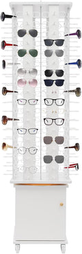 Sunglasses Display Stand, 144 Pairs Wooden 360° Rotating Sunglass Eyeglass Holder Organizer, Glasses Hanger Storage Rack for Retail Commercial Display, W14.6*H66.1in (White)