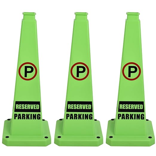 OrangeStar 3-Pack 28" Reserved Parking Cones, Large 4-Sided Message Safety Traffic Cones with Heavy Rubber Base for Indoor Outdoor Use, Parking Lot Control, Driveway Barriers