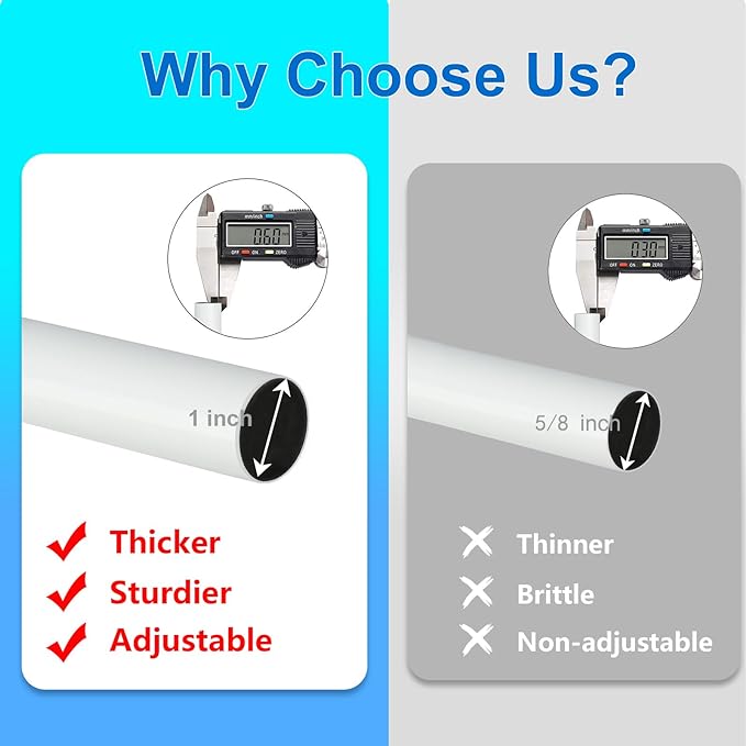 Curtain Rods for Windows 16 to 240 Inches Adjustable Length 1 Inch Diameter Window Curtain Rod with Aluminium End Cap, White
