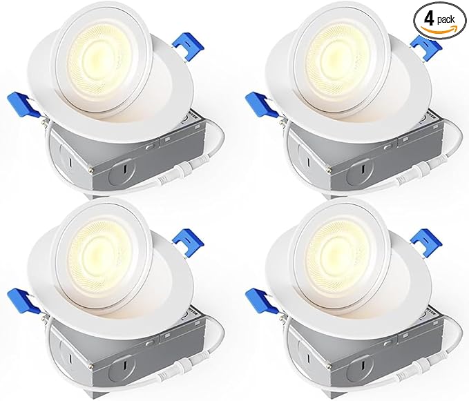 Ensenior 4 Pack 4 inch 5CCT LED Gimbal Led Recessed Light with Junction Box, 360°+90° Adjustable Directional Eyeball Lighting, Dimmable, 2700K/3000K/3500K/4000K/5000K, 900LM, 9W=85W, 120V-ETL&FCC