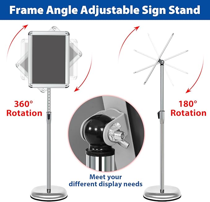 8.5x11 Adjustable Sign Holder Stand, Pedestal Poster Menu Stand, Heavy Duty Floor Standing Sign Stand Aluminum Display Stand for Vertical and Horizontal View Sign Holder, Black