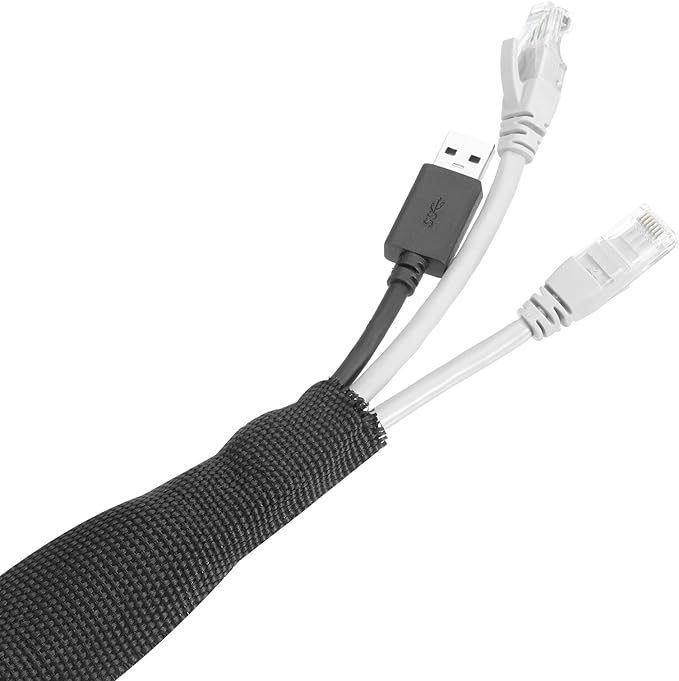 MECCANIXITY Braided Cable Sleeves Heat Shrinkable Fabric Sleeving, 1 3/8" 26ft Black 2:1 Ratio Heat Shrinkable Cord Protector for Harness Cable, Network Cable Protection, Cable Management